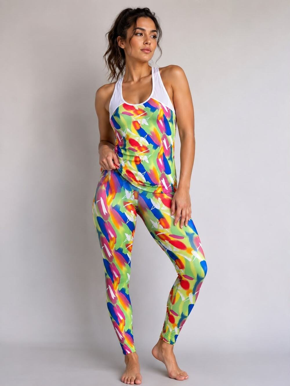 AQ-Sport Womens Activewear 2-Piece Set Tank Top & Leggings Multicolor Size 1X